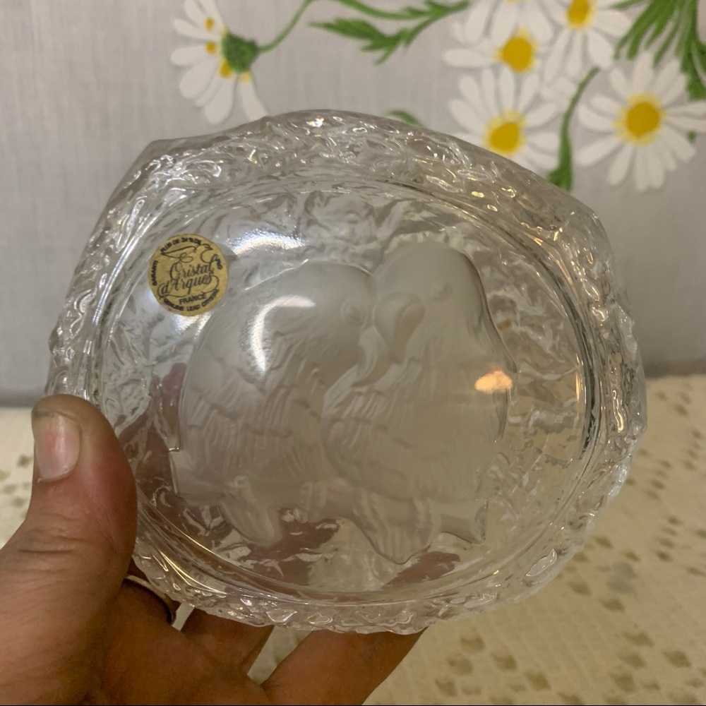 Vintage Cristal D’Arques French satin glass love birds trinket dish - Picture 4 of 7